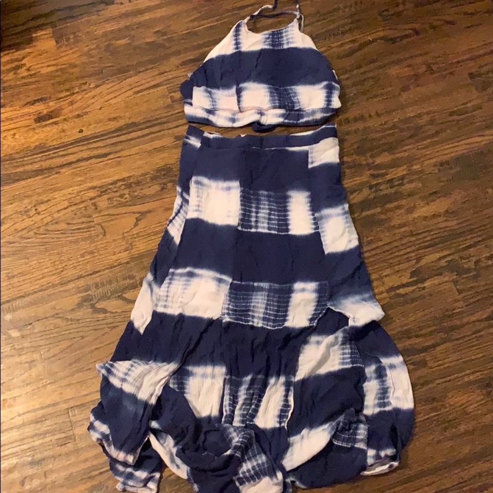 white and navy matching set